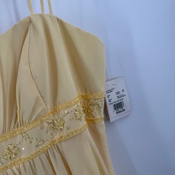 DAVID’S Bridal Dress Size 16 NWT Spaghetti Strap Chiffon Beaded Canary Yellow - Picture 10 of 16
